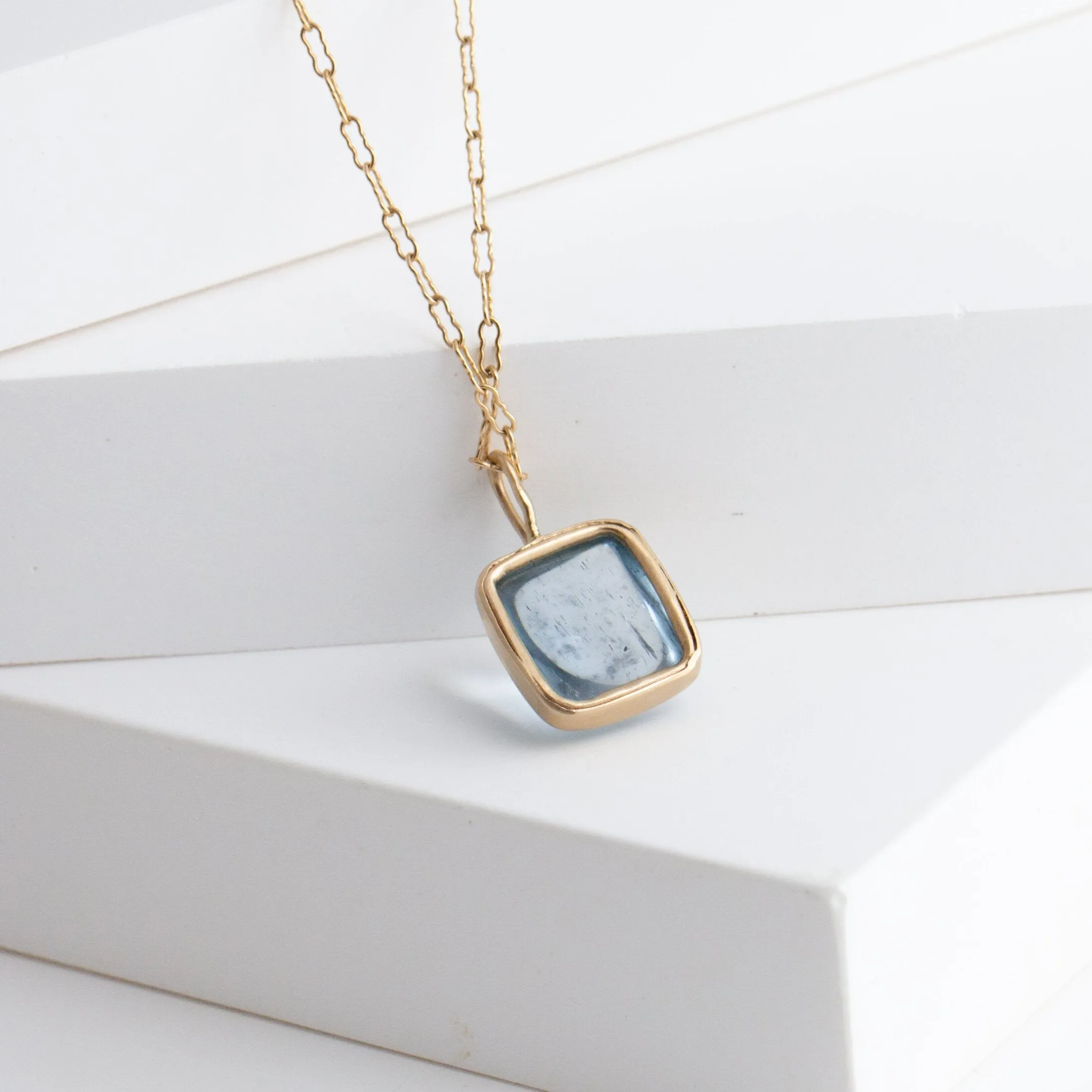 Gallery rectangle moss aquamarine necklace