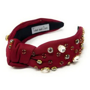 Game Day Crimson Red Knot Jeweled Headband