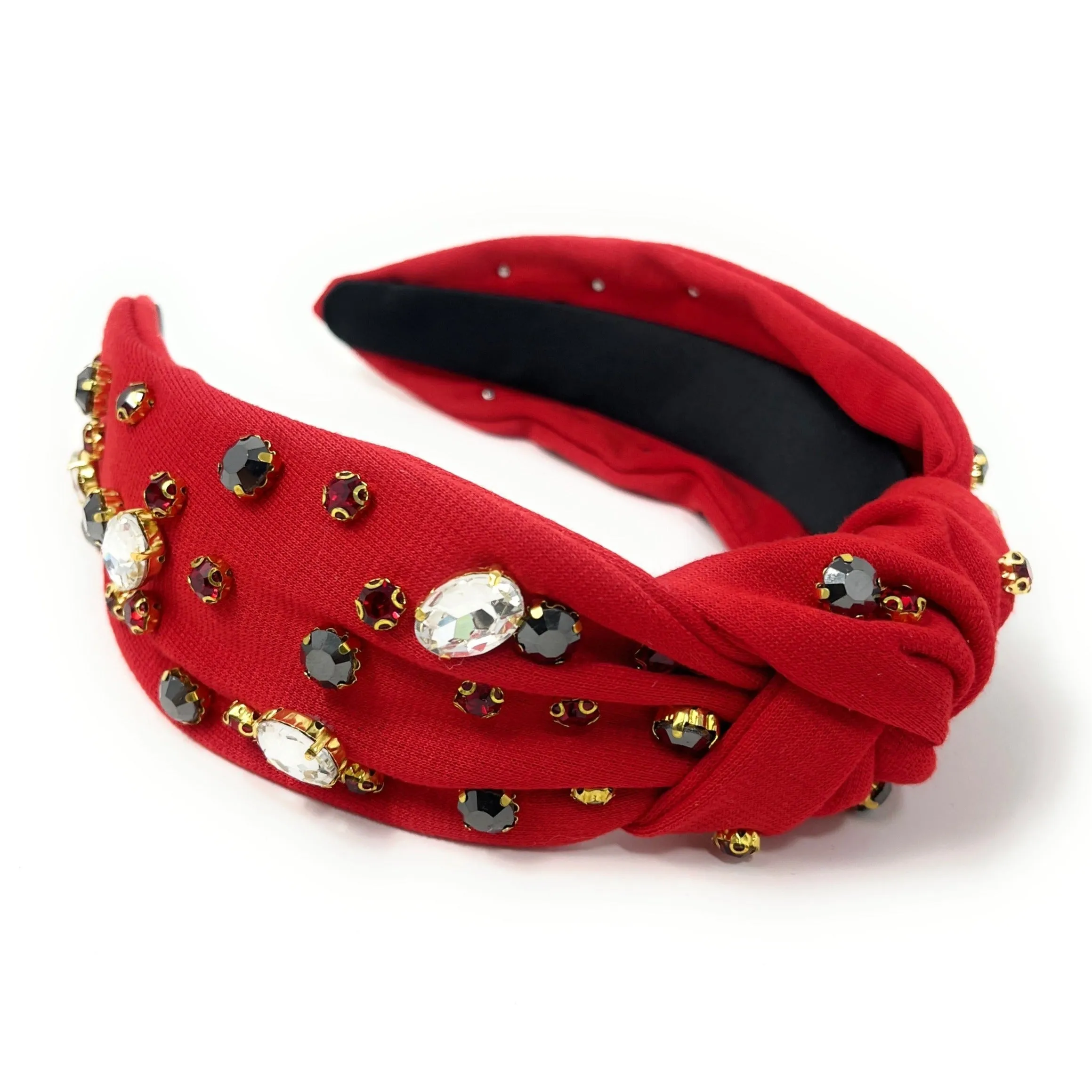 Game Day Red Gray Knot Jeweled Headband