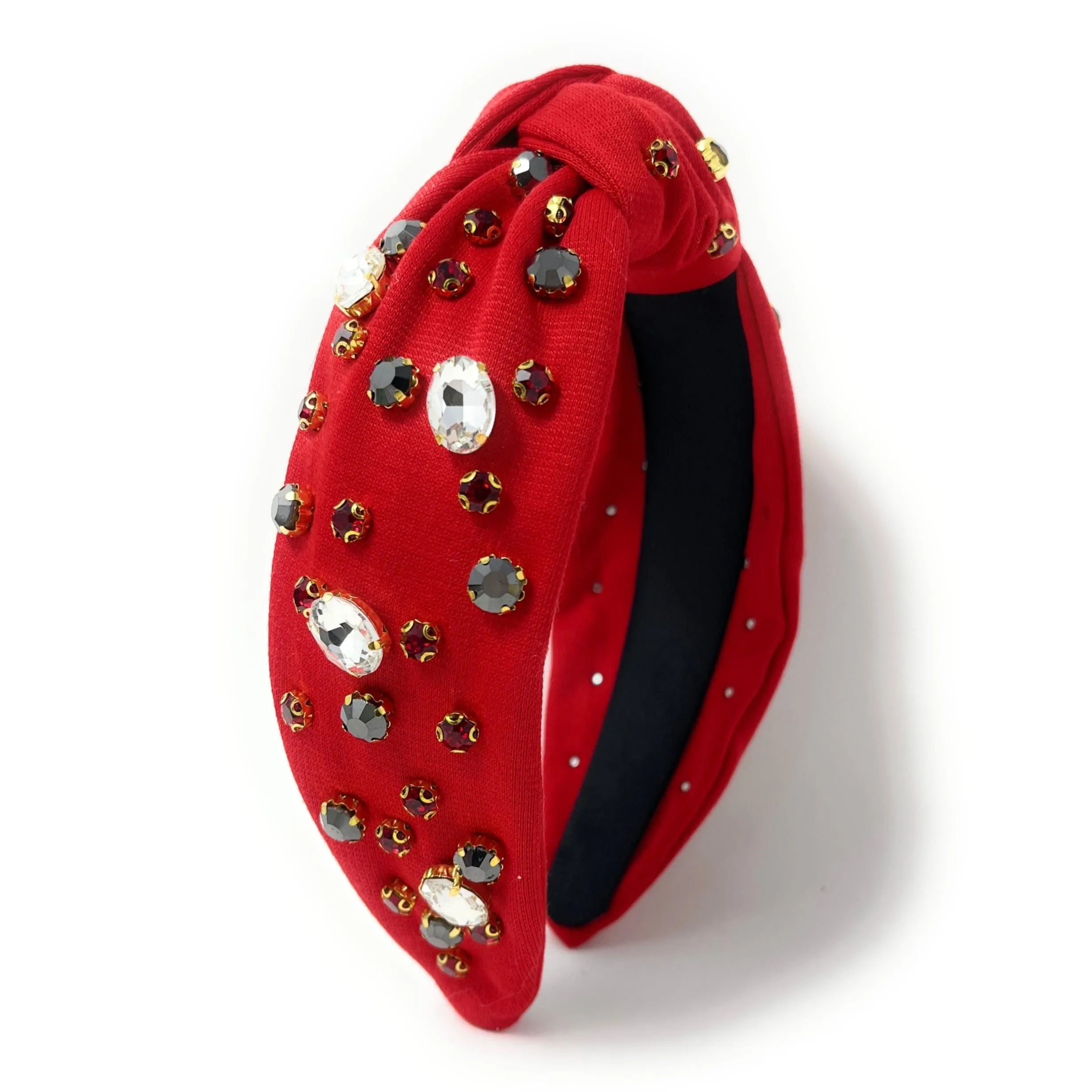 Game Day Red Gray Knot Jeweled Headband