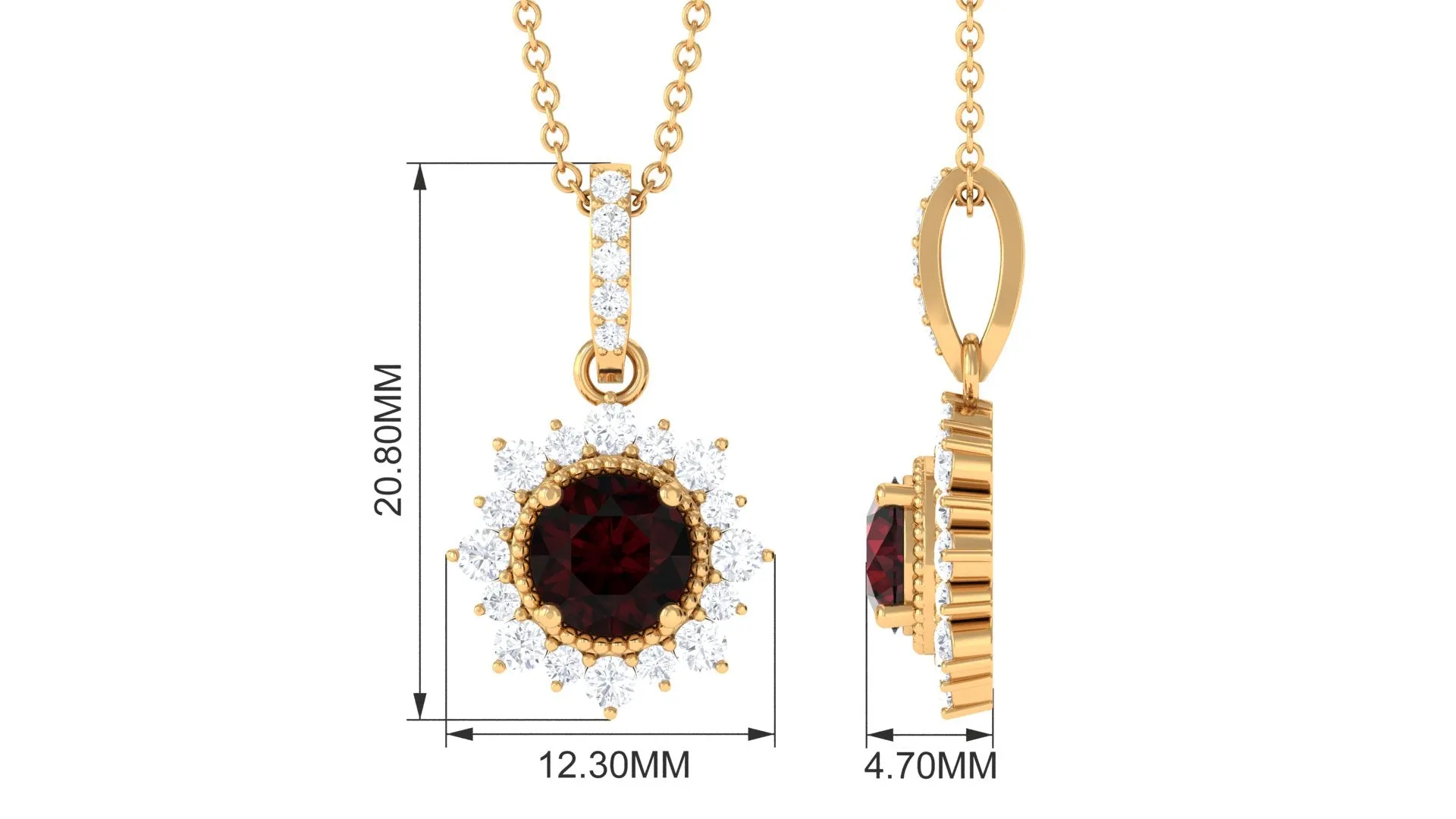 Garnet Beaded Pendant Necklace with Diamond Halo