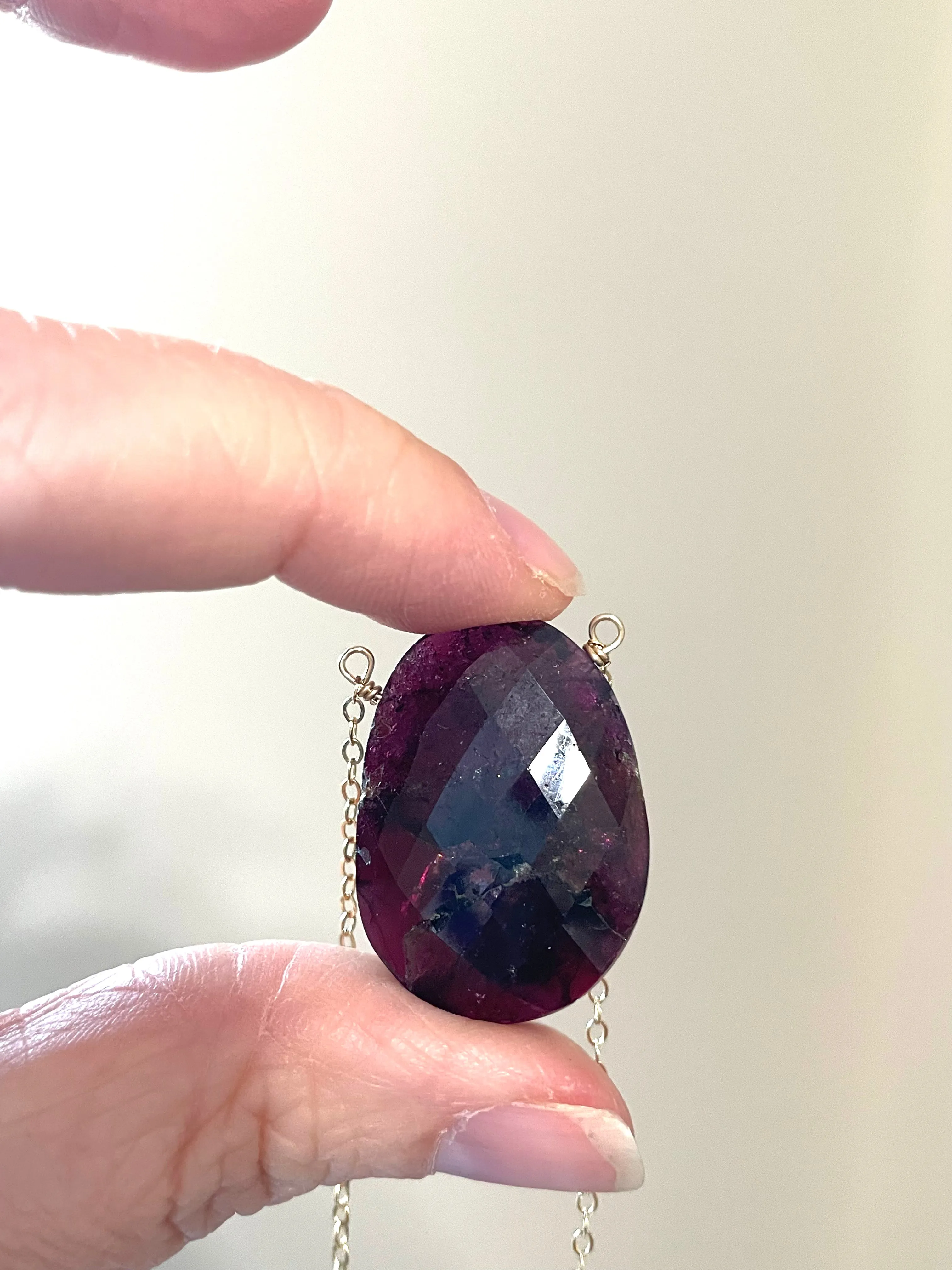 Garnet pendant necklace gold filled