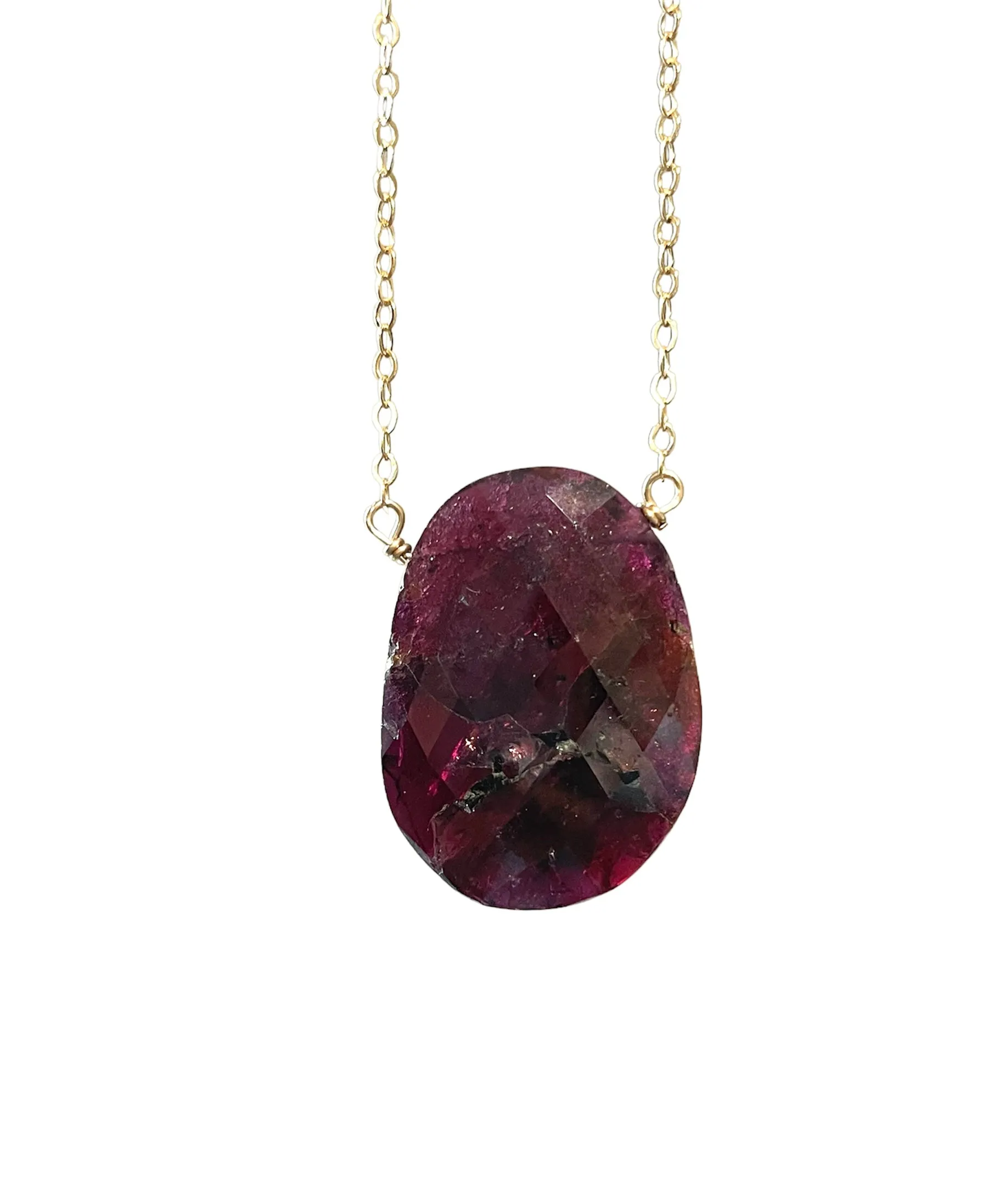 Garnet pendant necklace gold filled