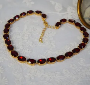 Garnet Red Aurora Crystal Collet Necklace - Medium Oval