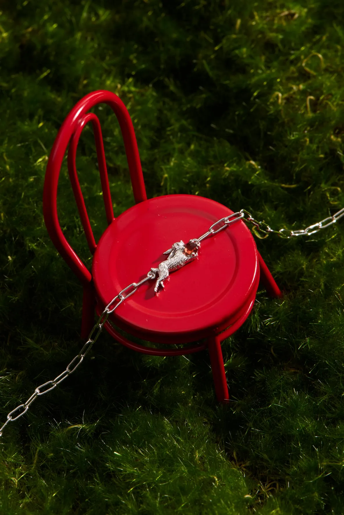 Garnet Silver Leaping Rabbit Bracelet