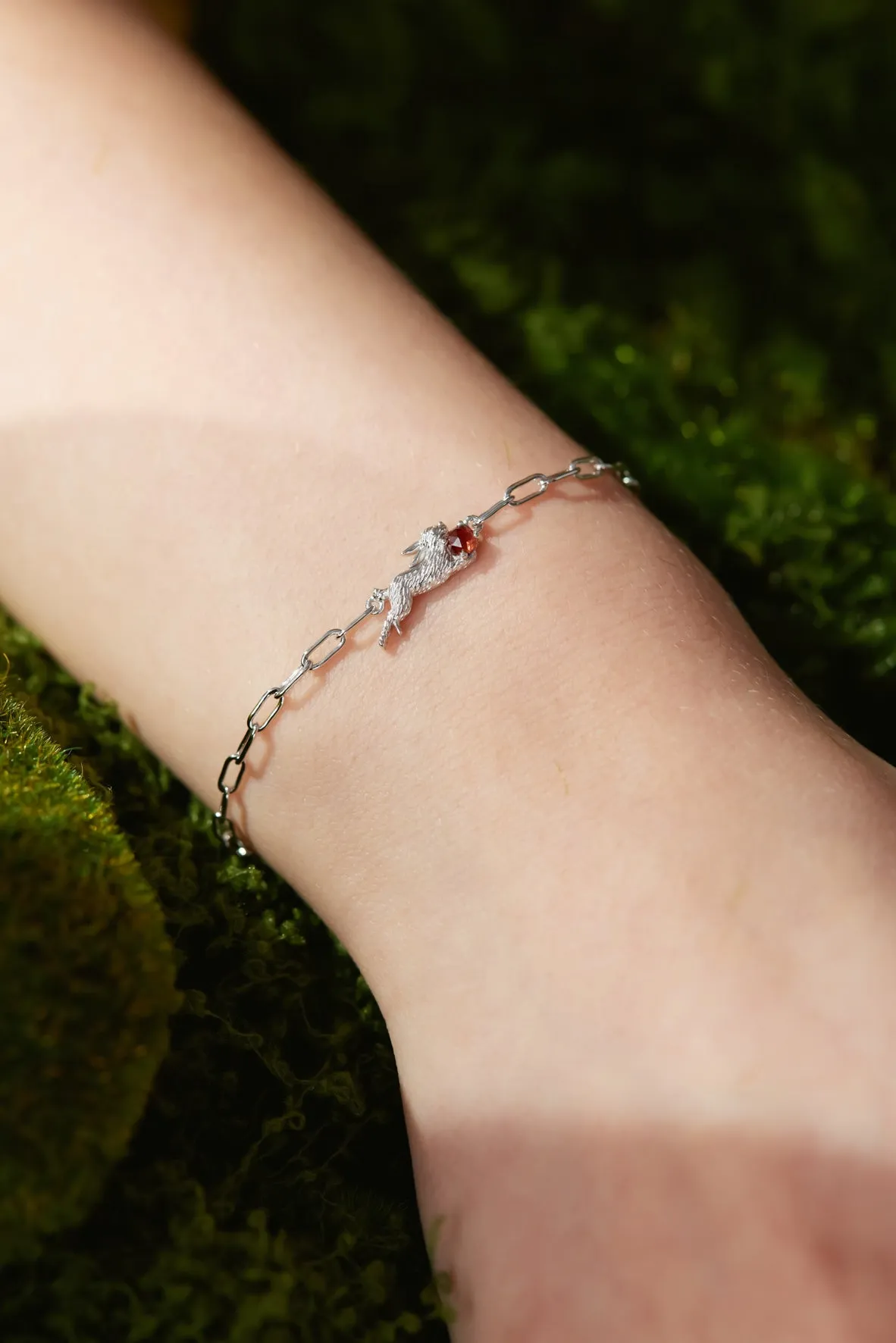 Garnet Silver Leaping Rabbit Bracelet