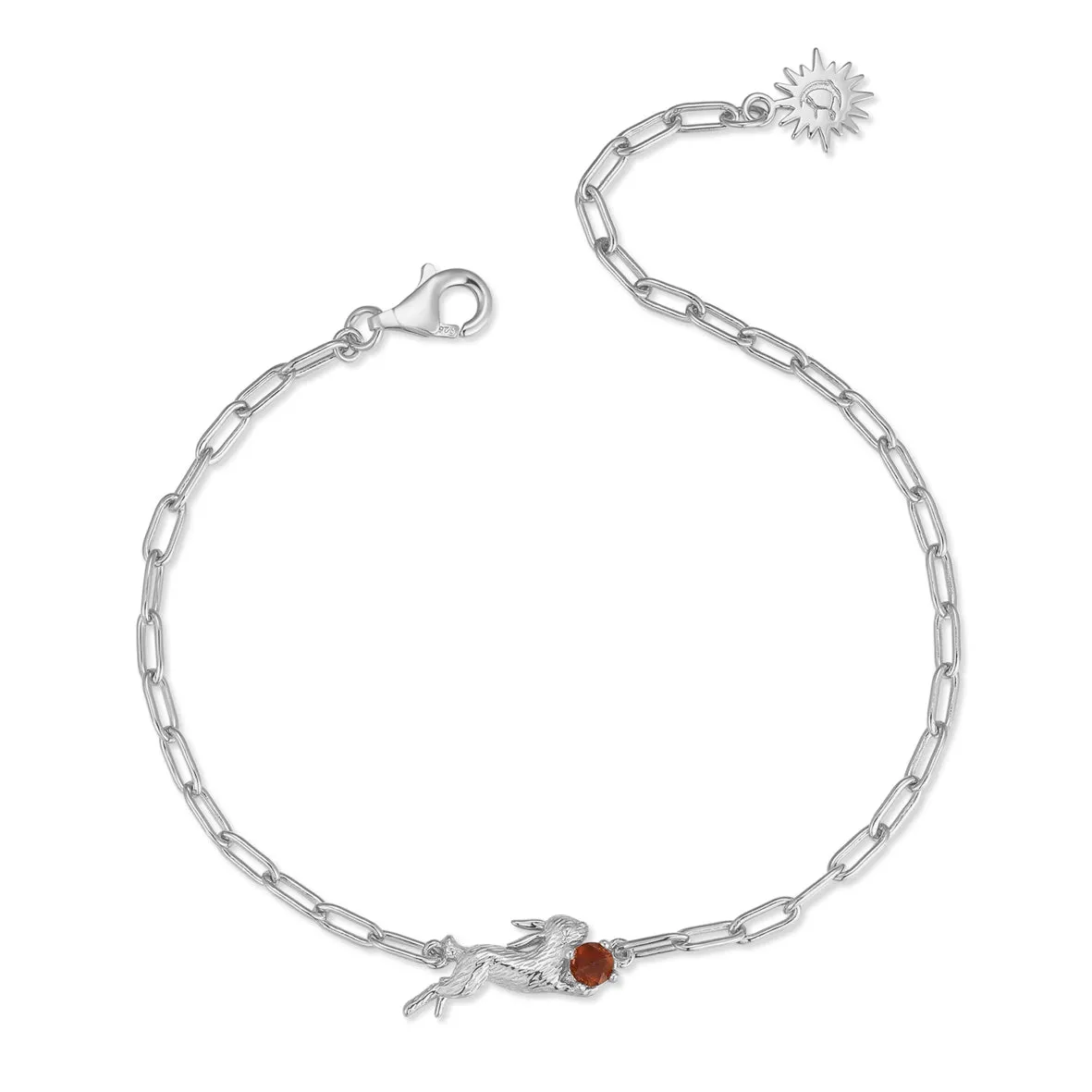 Garnet Silver Leaping Rabbit Bracelet