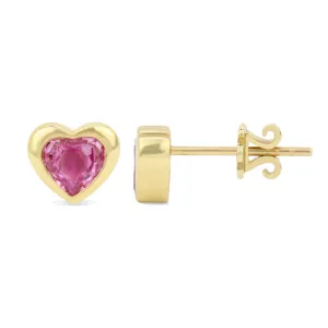 Gemstone 14K Puffy Heart Stud