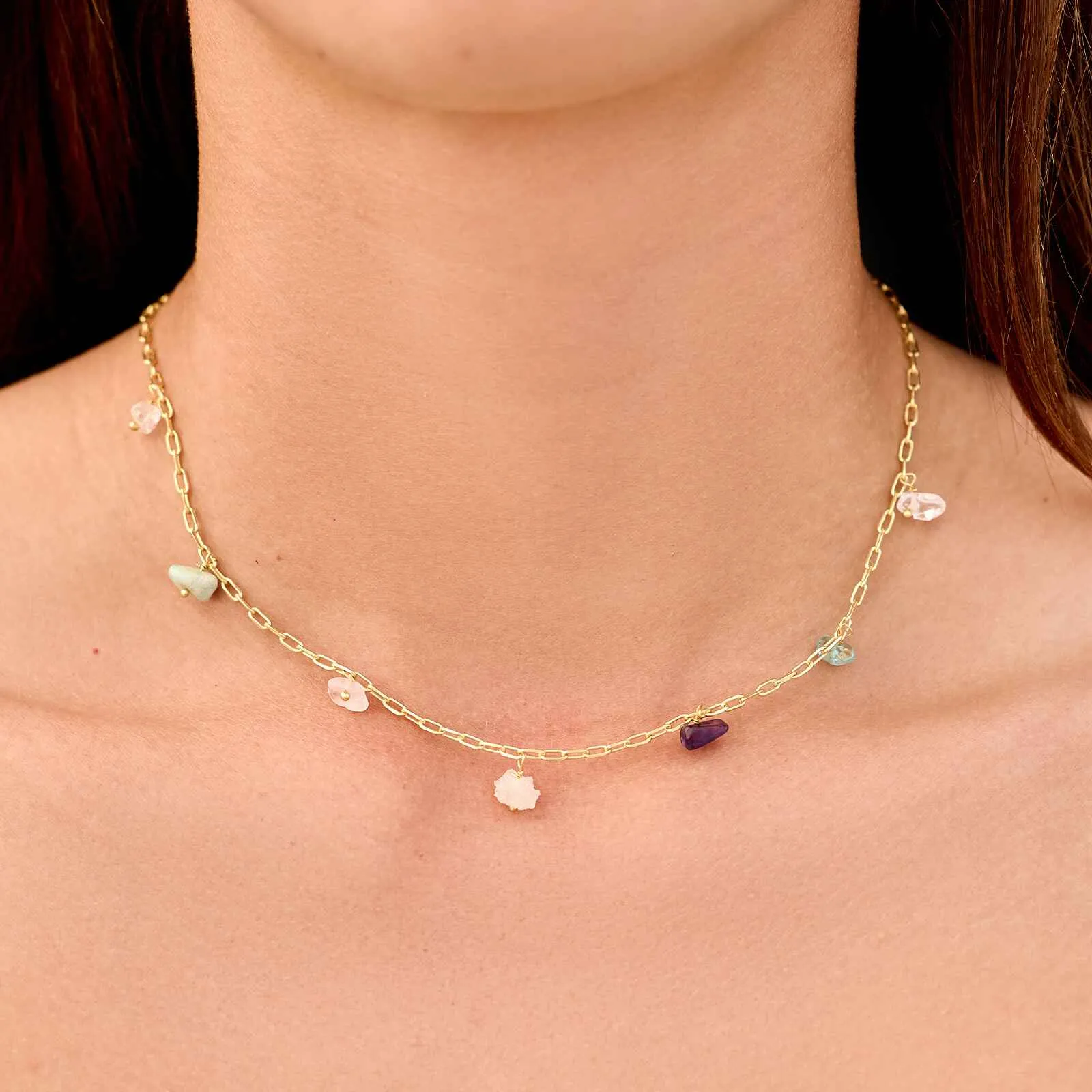 Gemstone Drop Chain Choker