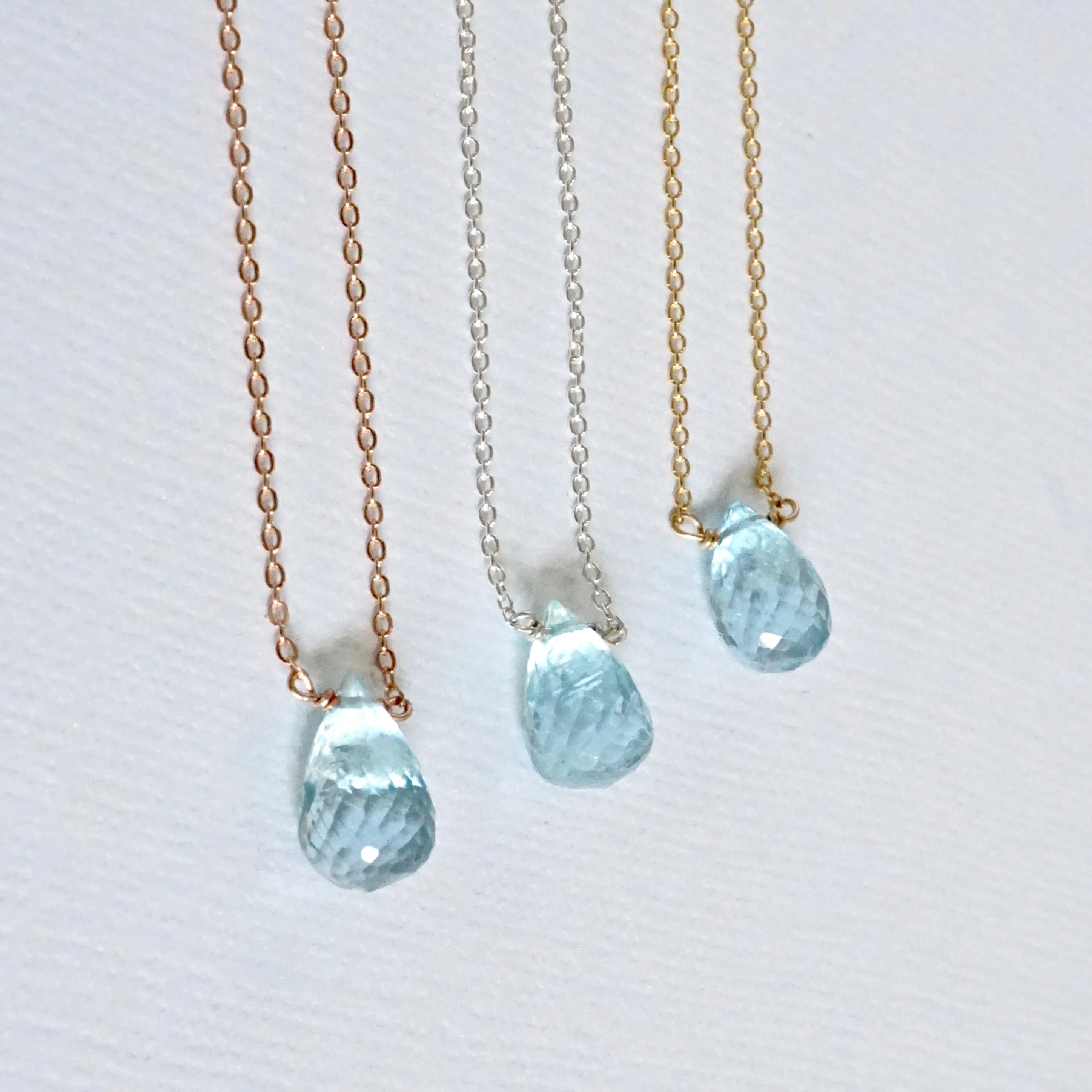 Genuine Aquamarine Briolette Necklace - Handmade March Birthstone Aquamarine Necklace