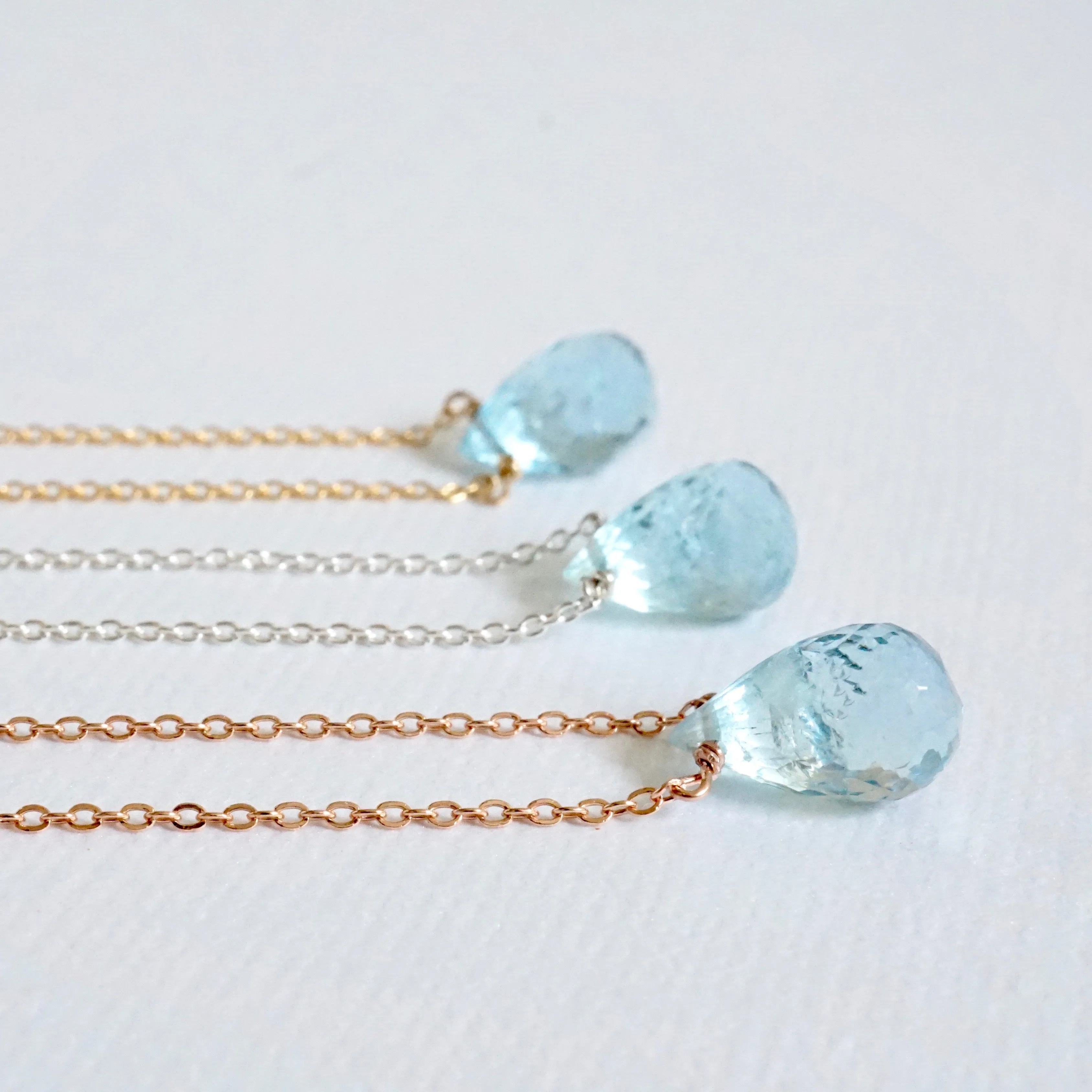 Genuine Aquamarine Briolette Necklace - Handmade March Birthstone Aquamarine Necklace