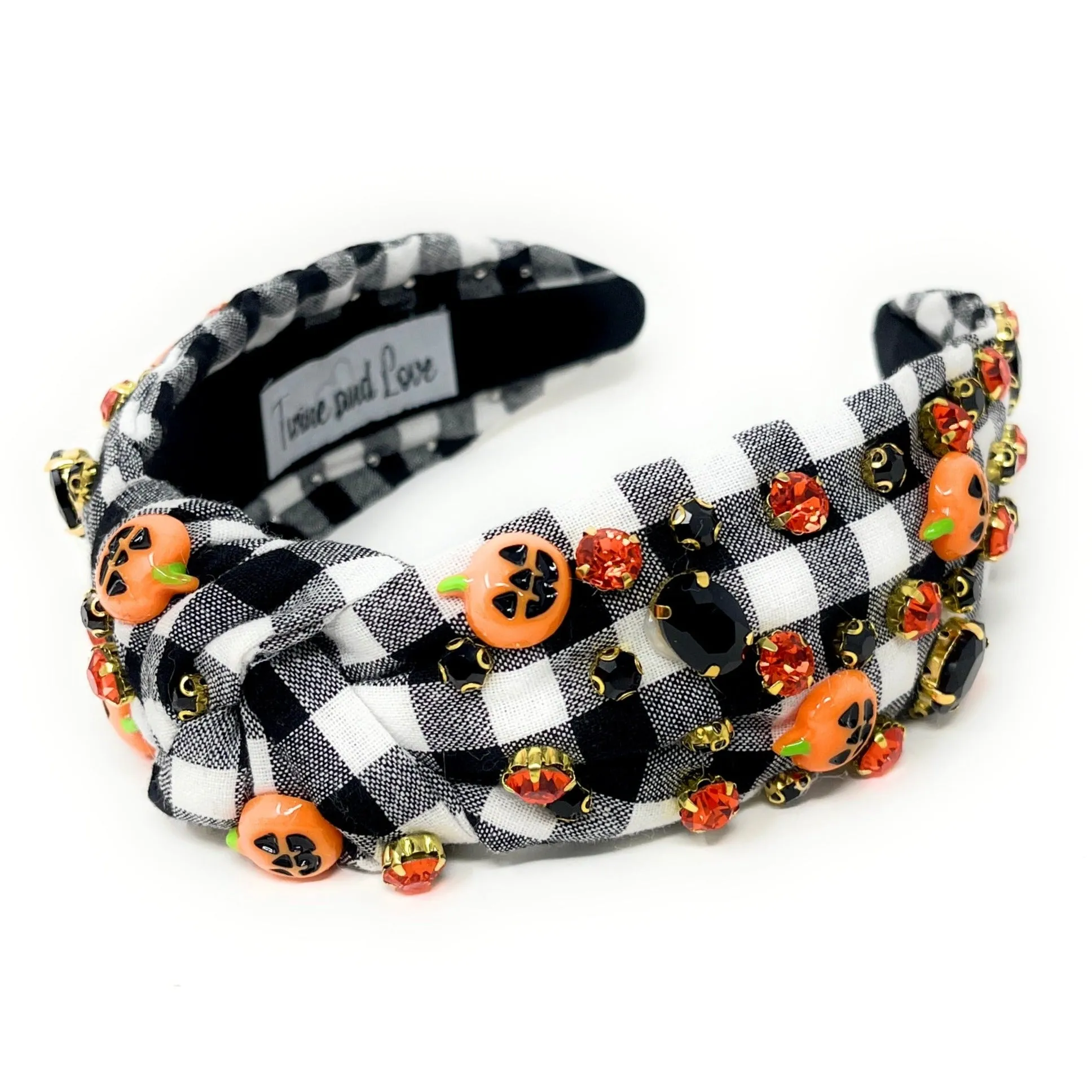 Gingham Halloween Jeweled Knot Headband