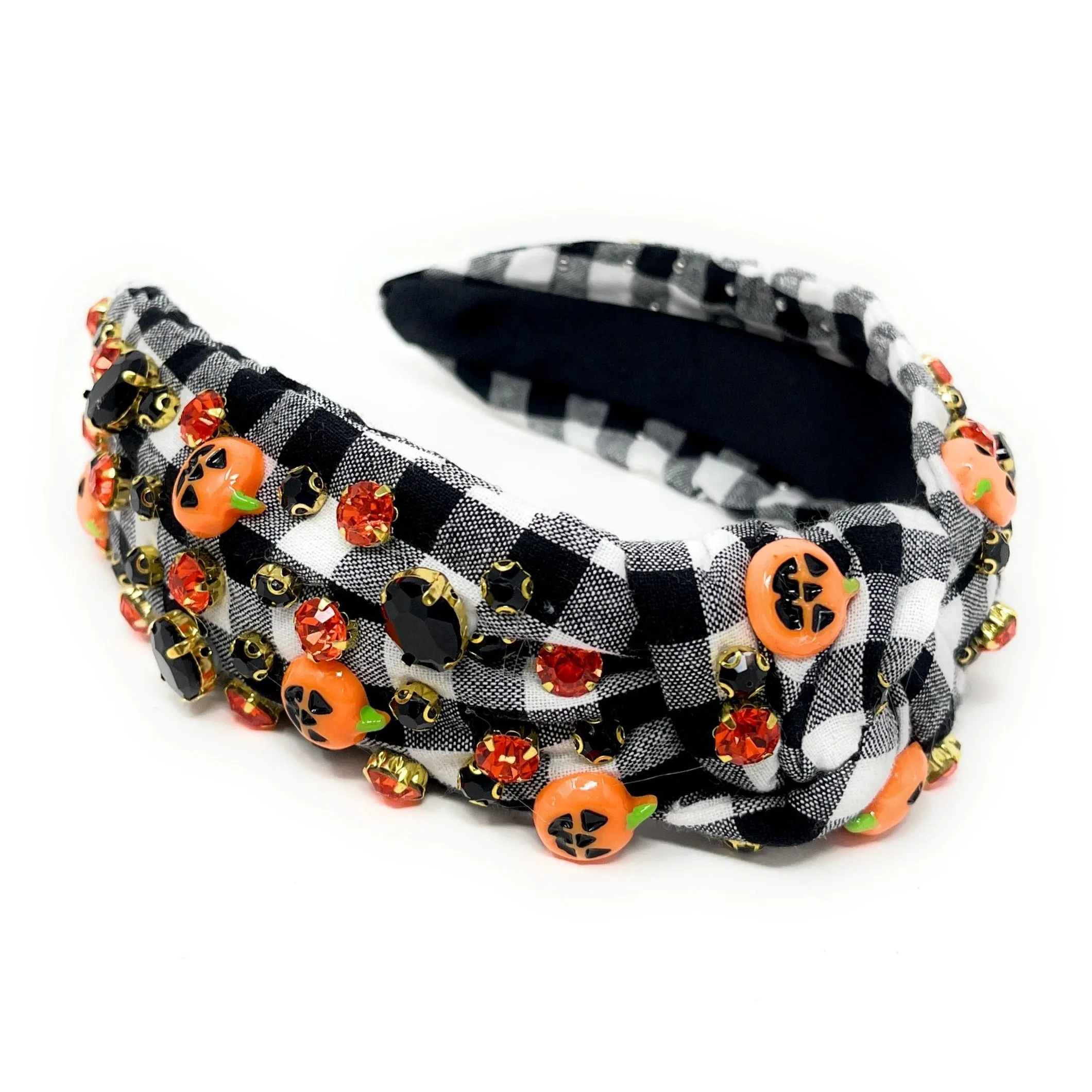 Gingham Halloween Jeweled Knot Headband