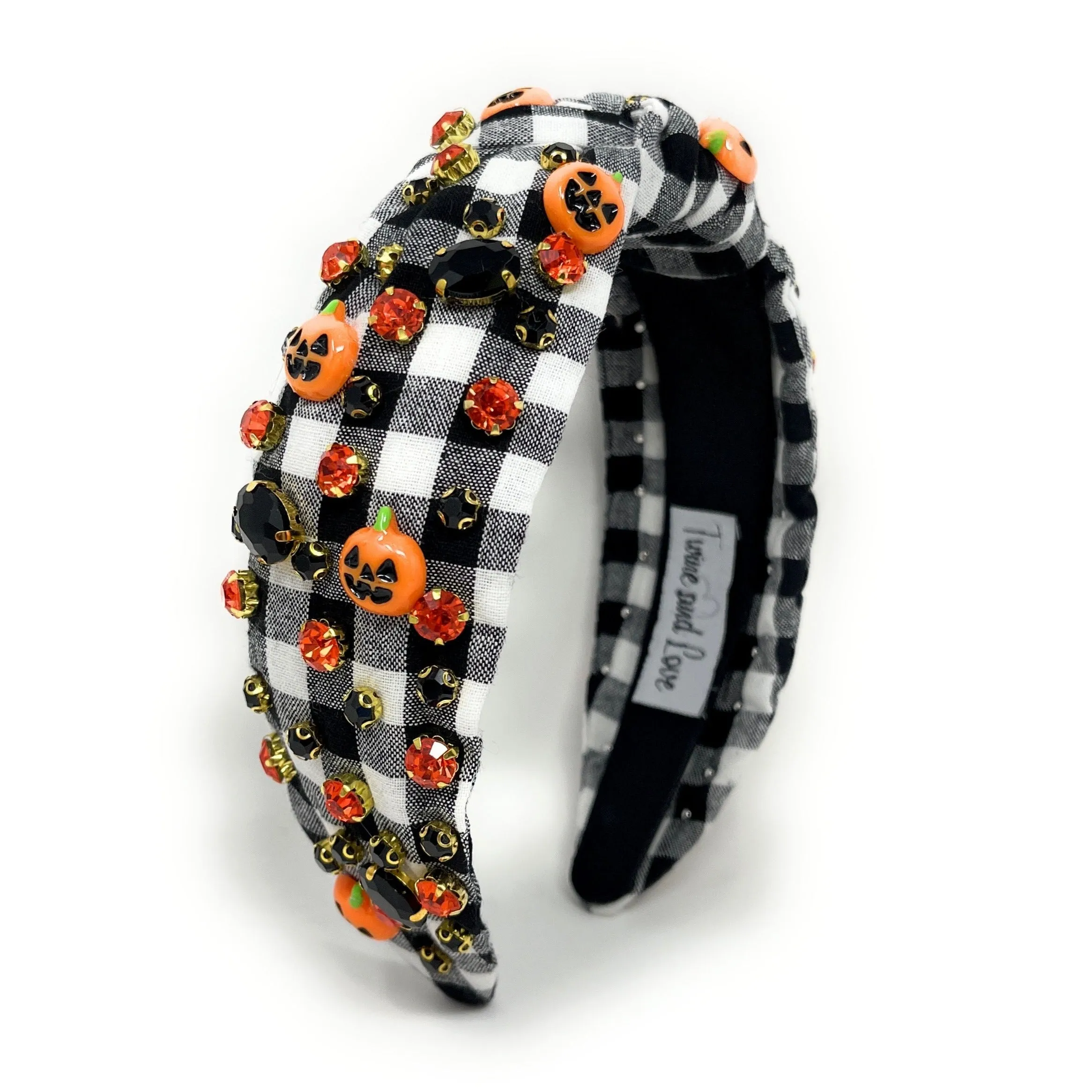 Gingham Halloween Jeweled Knot Headband