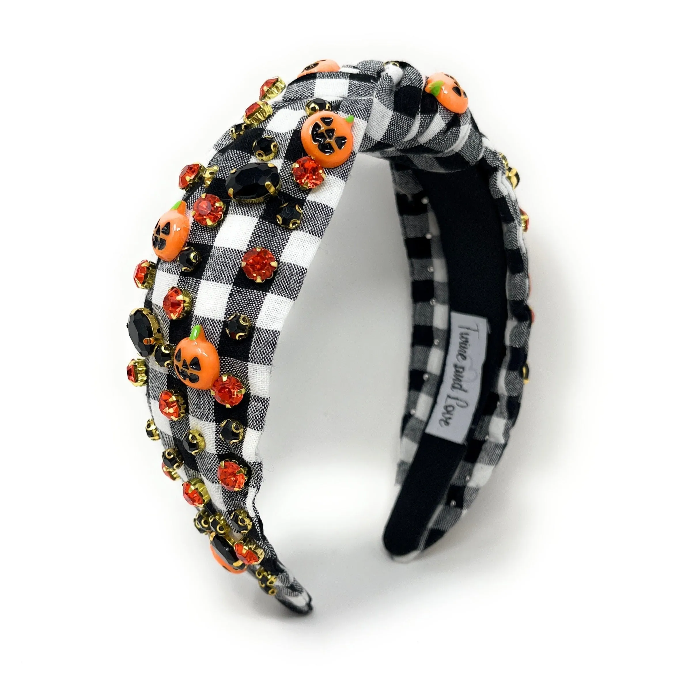 Gingham Halloween Jeweled Knot Headband