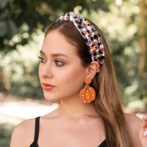 Gingham Halloween Jeweled Knot Headband