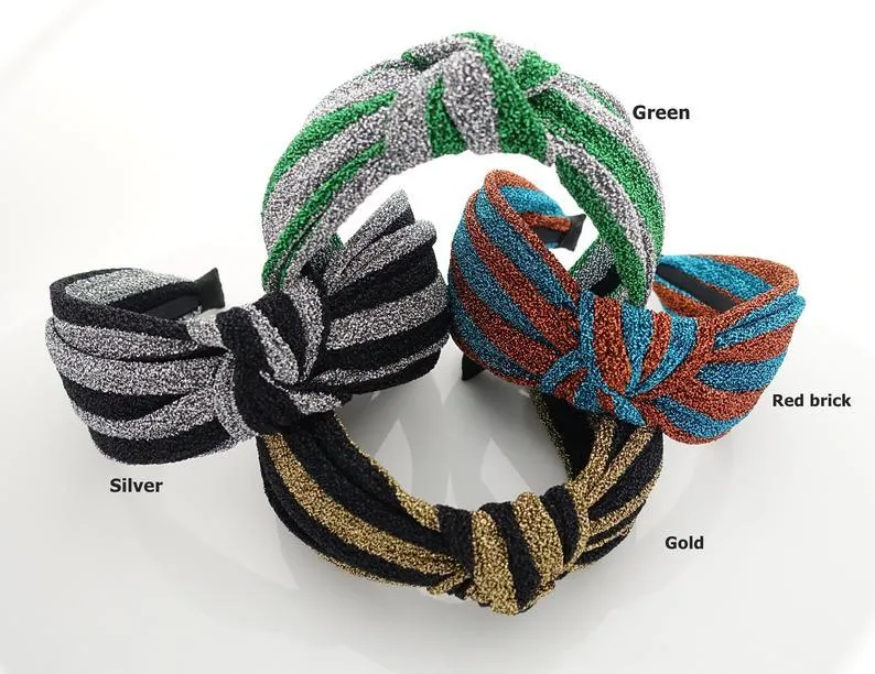 glittering stripe front knot headband vivid stylish fashion hairband