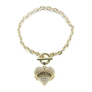 Gold Aussie Girl Pave Heart Charm Toggle Bracelet