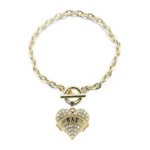 Gold Bae Pave Heart Charm Toggle Bracelet