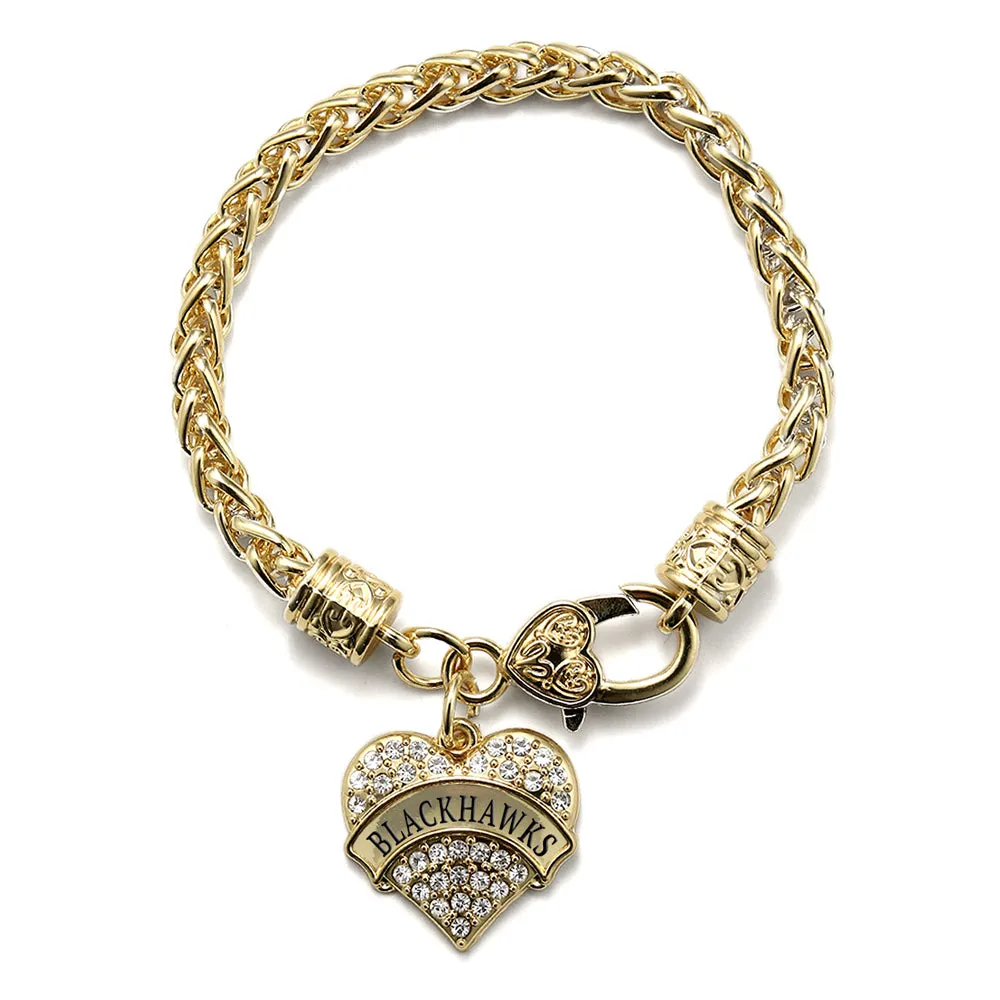 Gold Blackhawks Pave Heart Charm Braided Bracelet