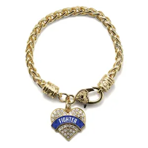 Gold Blue Fighter Pave Heart Charm Braided Bracelet