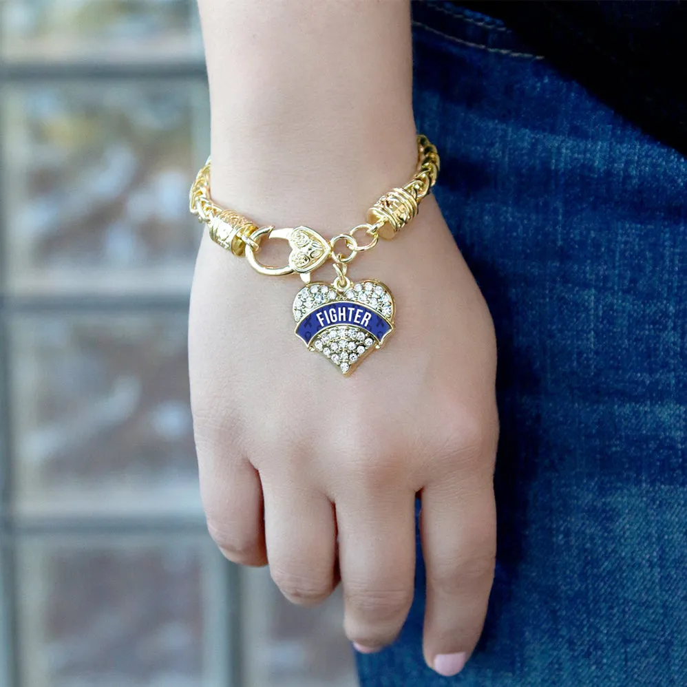 Gold Blue Fighter Pave Heart Charm Braided Bracelet