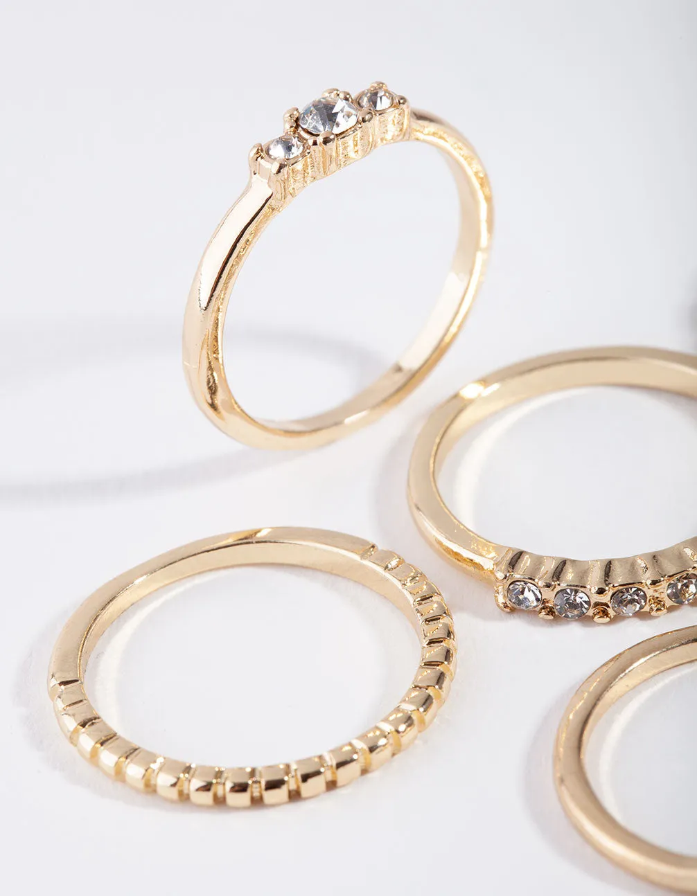 Gold Diamante & Chain Ring 5-Pack