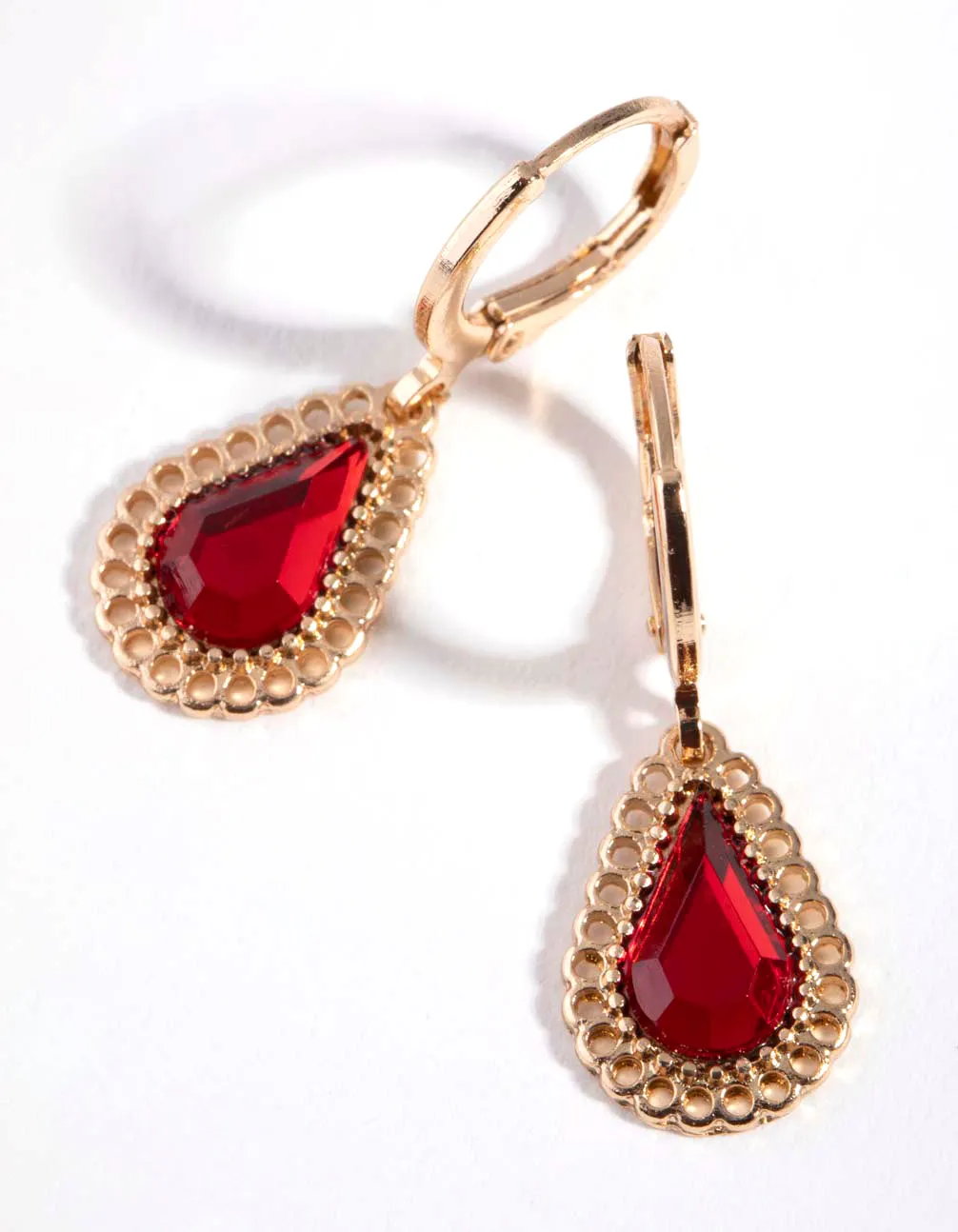 Gold Gem Tear Drop Huggie Earrings