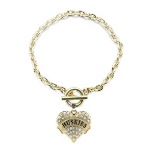 Gold Huskies Pave Heart Charm Toggle Bracelet