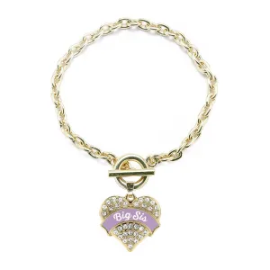 Gold Lavender Big Sister Pave Heart Charm Toggle Bracelet