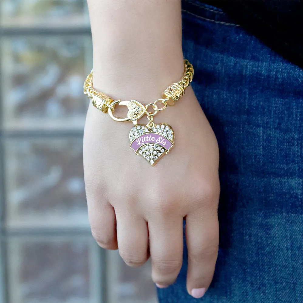 Gold Lavender Little Sister Pave Heart Charm Braided Bracelet