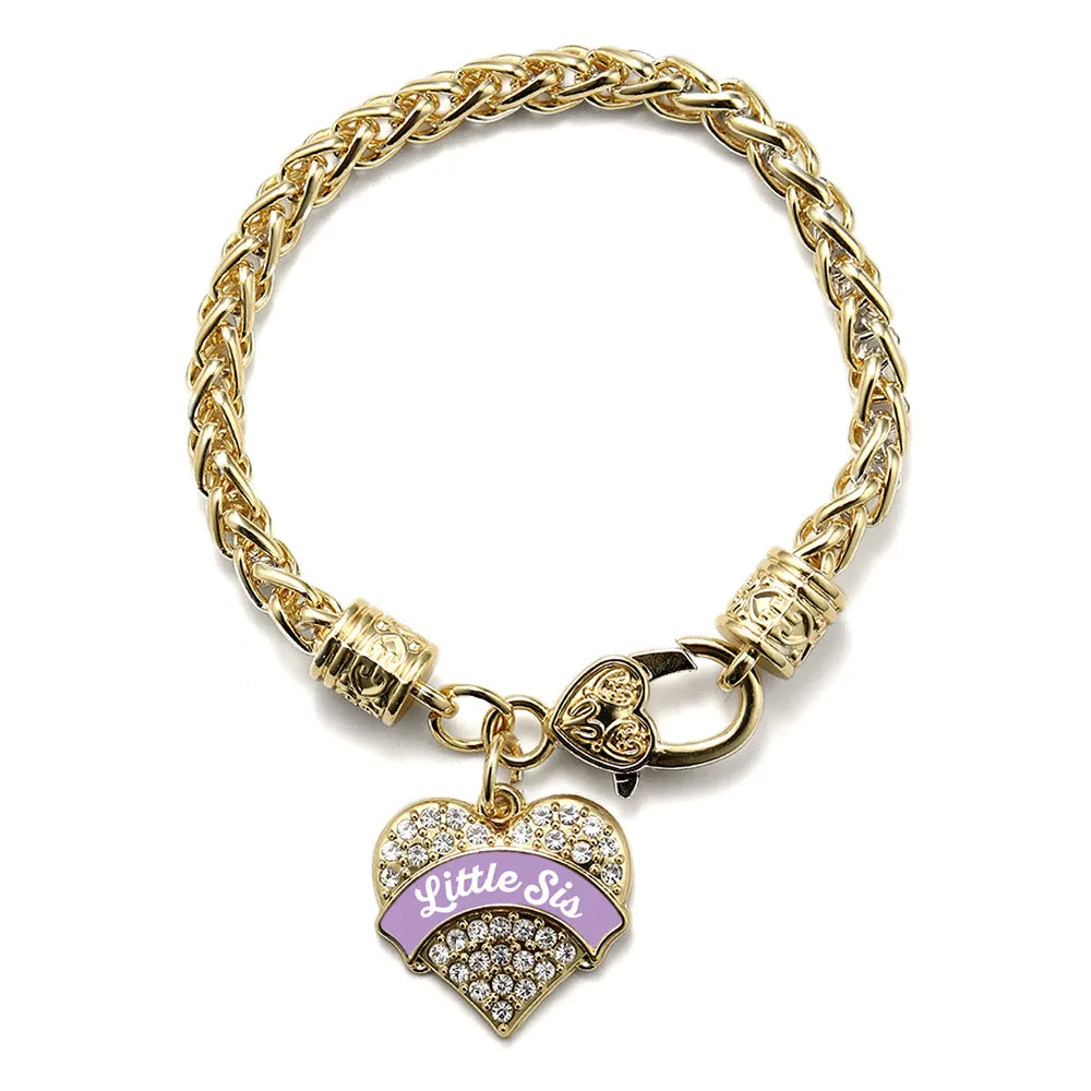 Gold Lavender Little Sister Pave Heart Charm Braided Bracelet