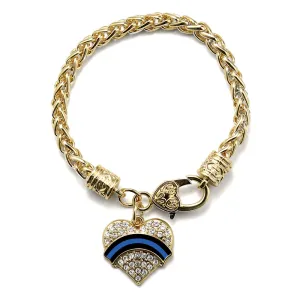 Gold Law Enforcement Support Pave Heart Charm Braided Bracelet