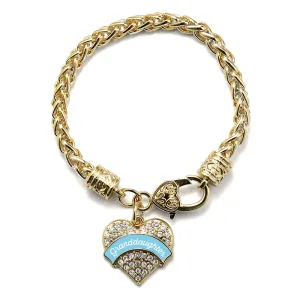 Gold Light Blue Granddaughter Pave Heart Charm Braided Bracelet