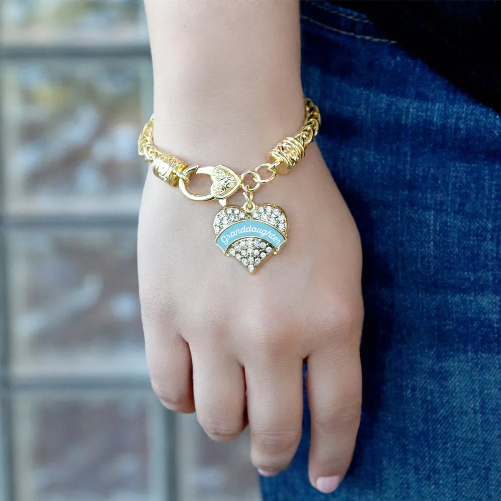 Gold Light Blue Granddaughter Pave Heart Charm Braided Bracelet