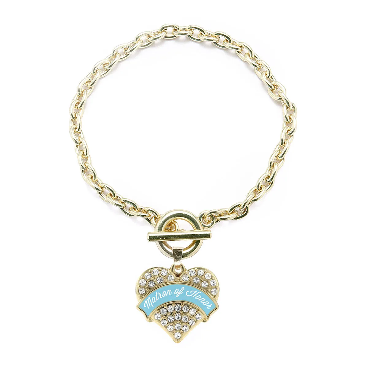 Gold Light Blue Matron of Honor Pave Heart Charm Toggle Bracelet