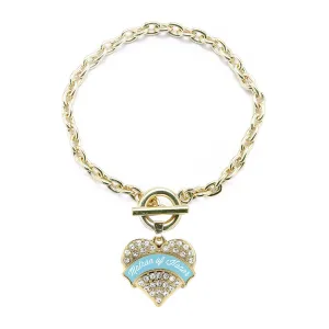 Gold Light Blue Matron of Honor Pave Heart Charm Toggle Bracelet