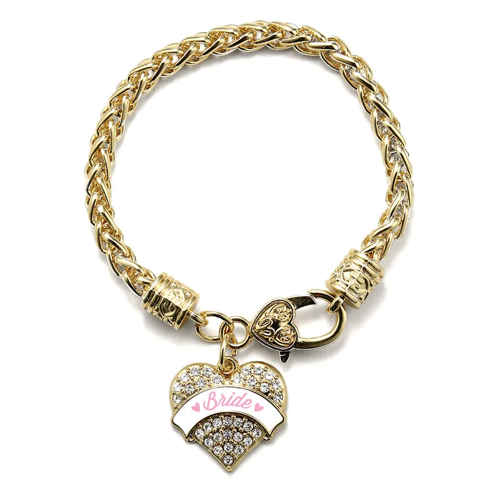 Gold Light Pink Bride Pave Heart Charm Braided Bracelet