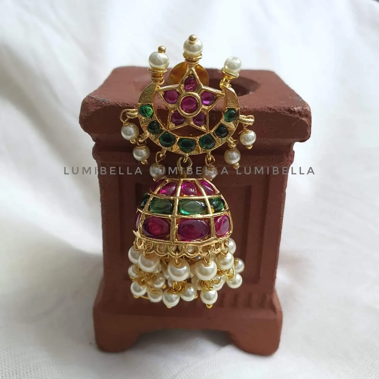 Gold Look Alike Kemp Style Jhumka Earrings