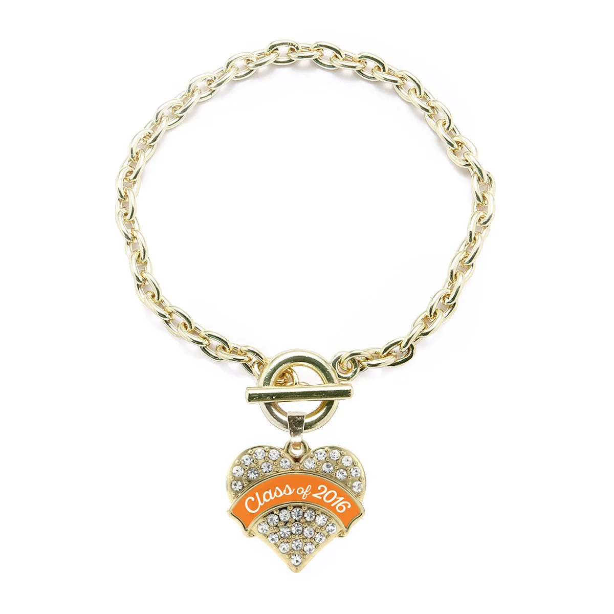 Gold Orange Class of 2016 Pave Heart Charm Toggle Bracelet