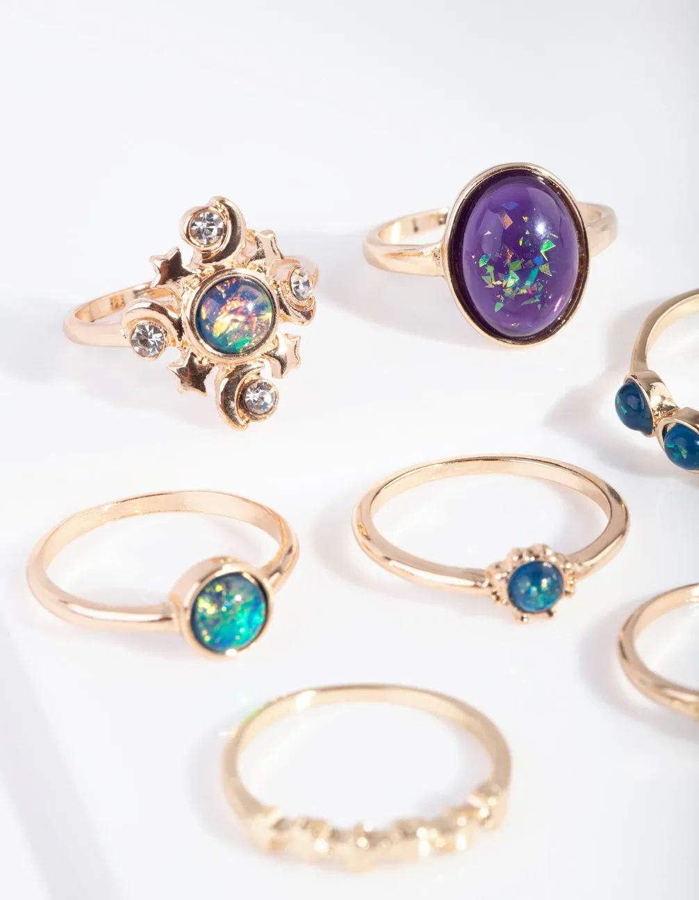 Gold Oval Stone Ring 7 Pack