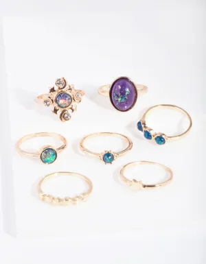 Gold Oval Stone Ring 7 Pack