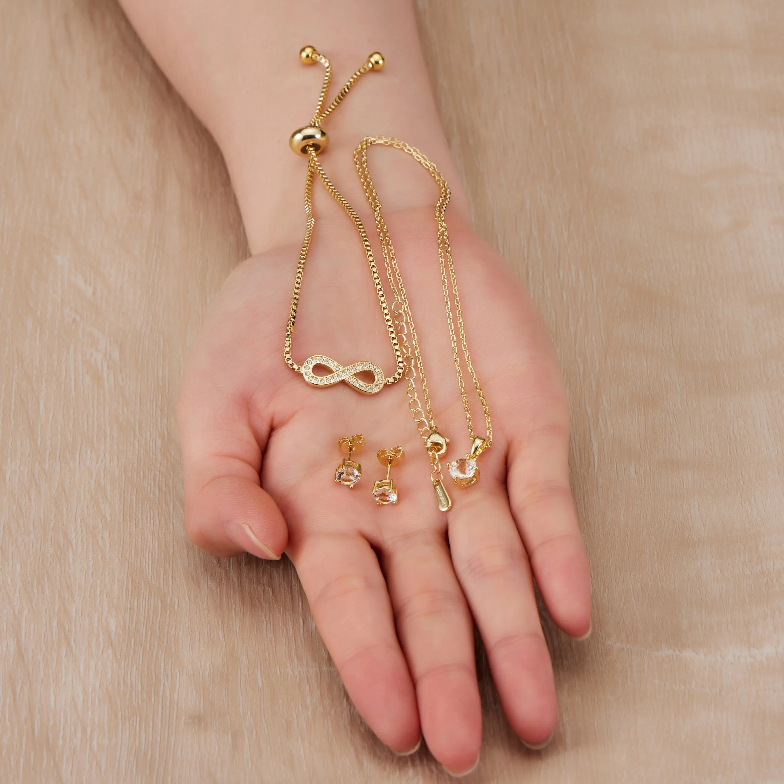 Gold Plated Infinity Friendship Set Created with Zircondia® Crystals