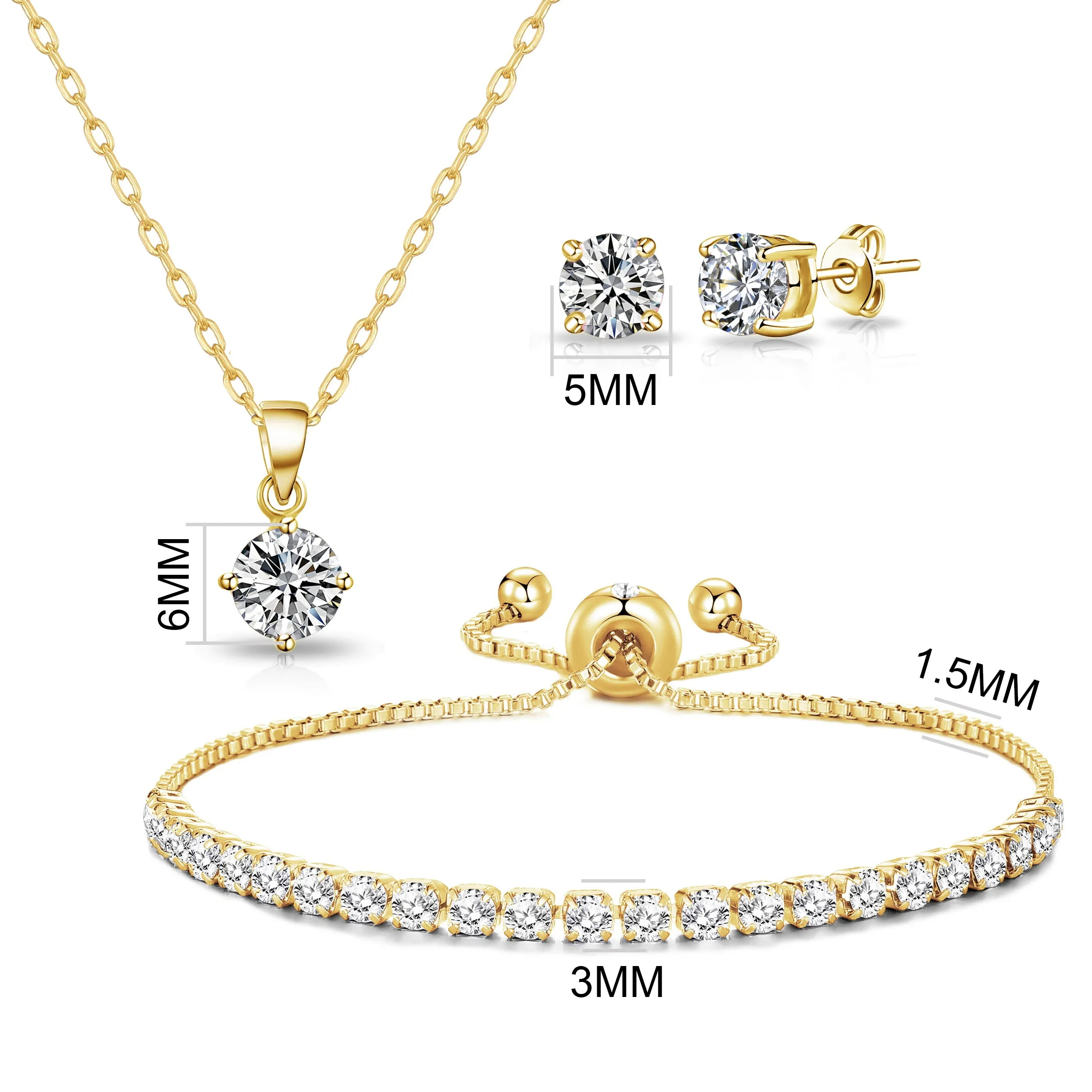 Gold Plated Solitaire Friendship Set Created with Zircondia® Crystals