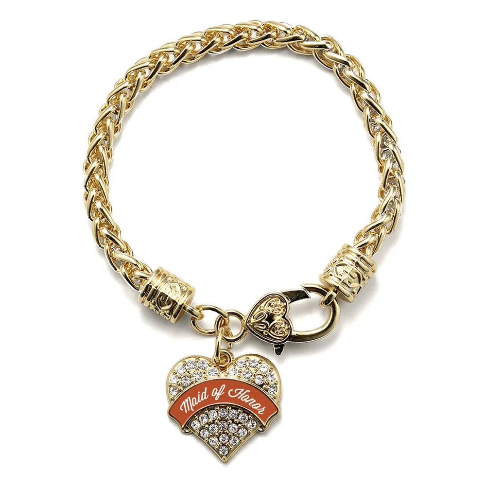 Gold Rust Maid of Honor Pave Heart Charm Braided Bracelet