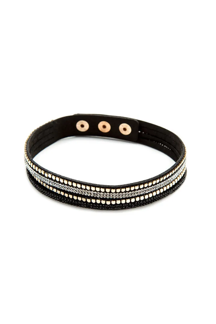 Gold Stud and Bling Faux Suede Bracelet