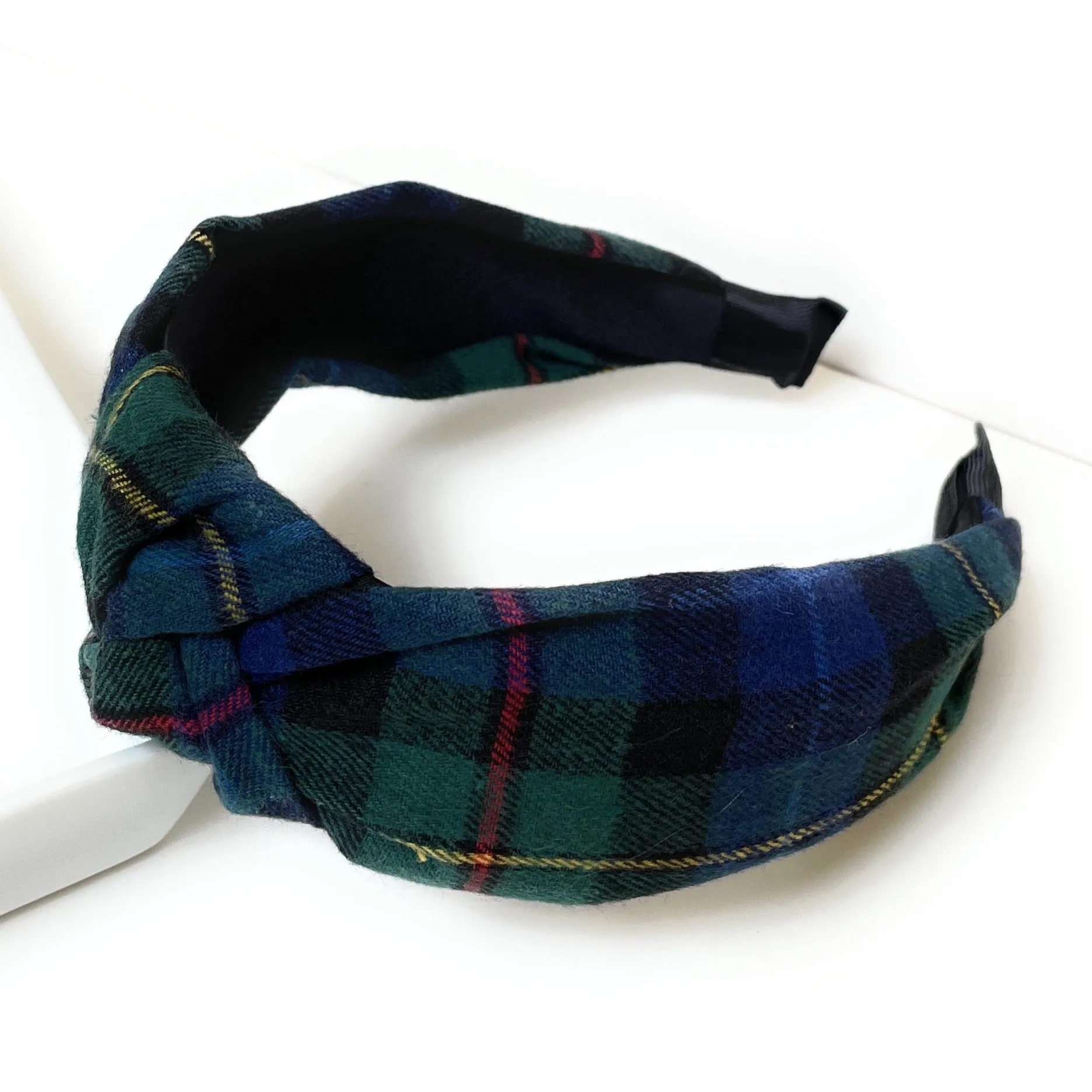 Green Holiday Plaid Knot Headband