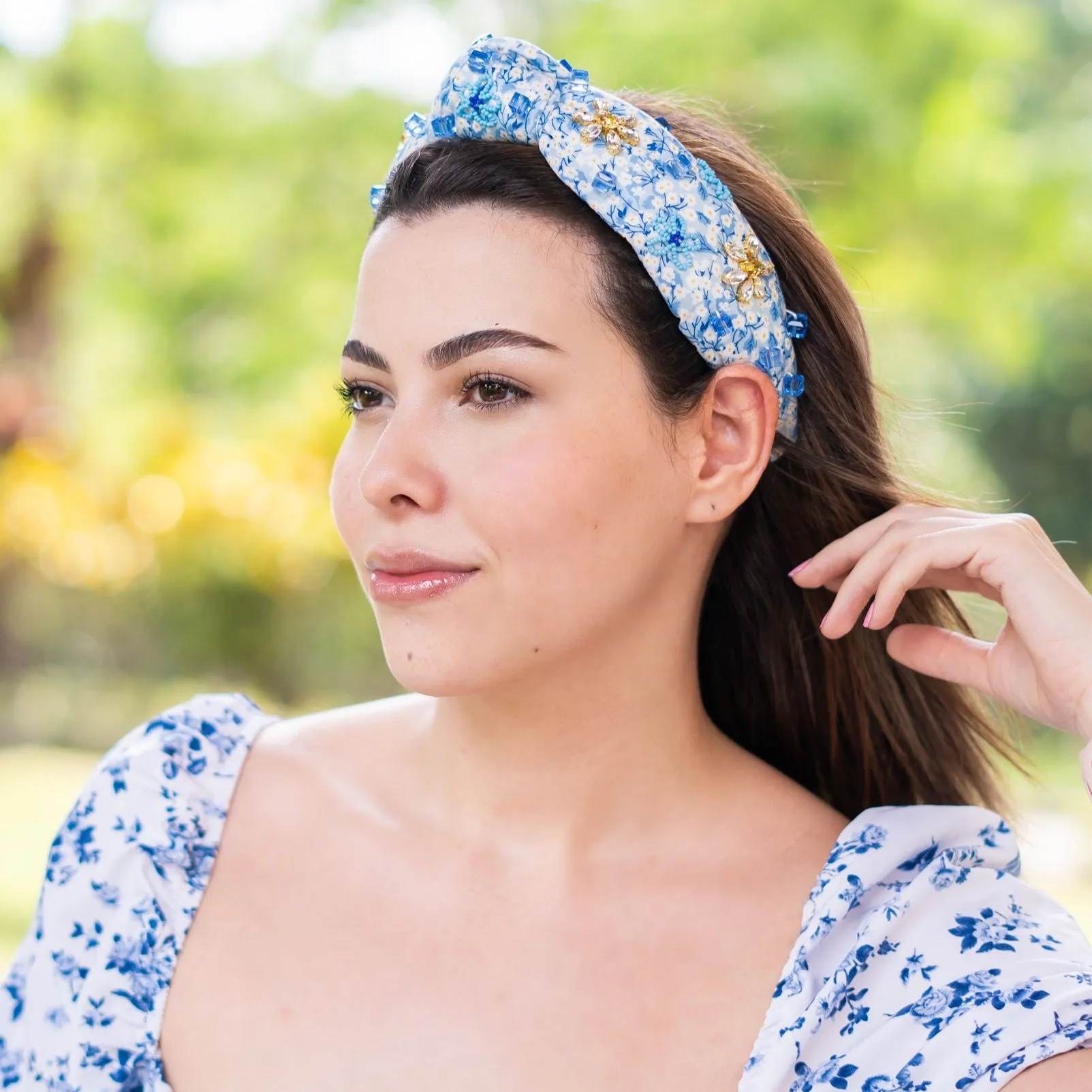 Hand Sewn Camellia Jeweled Knot Headband