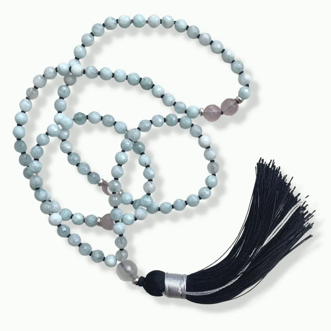 Harmony Mala  (Aquamarine and Rose Quartz)