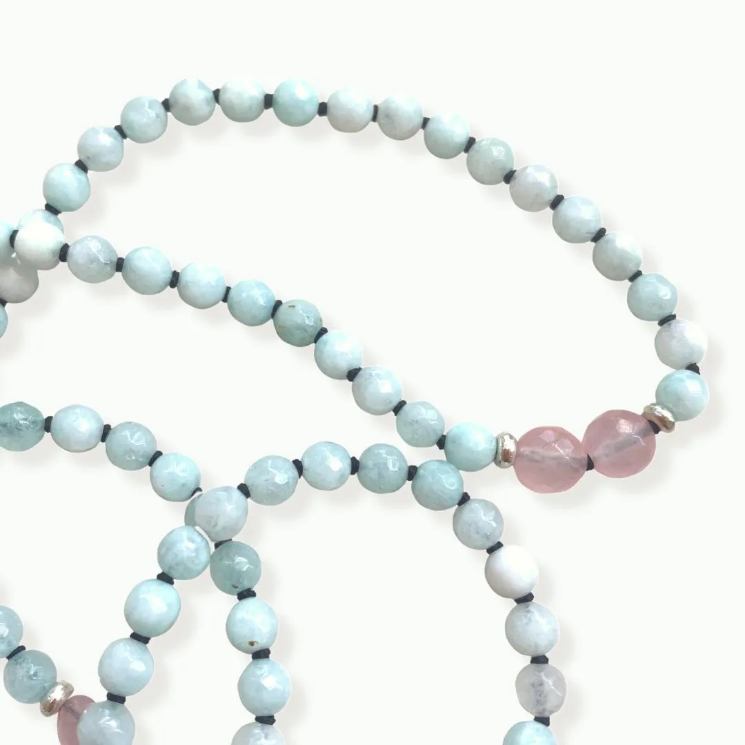 Harmony Mala  (Aquamarine and Rose Quartz)